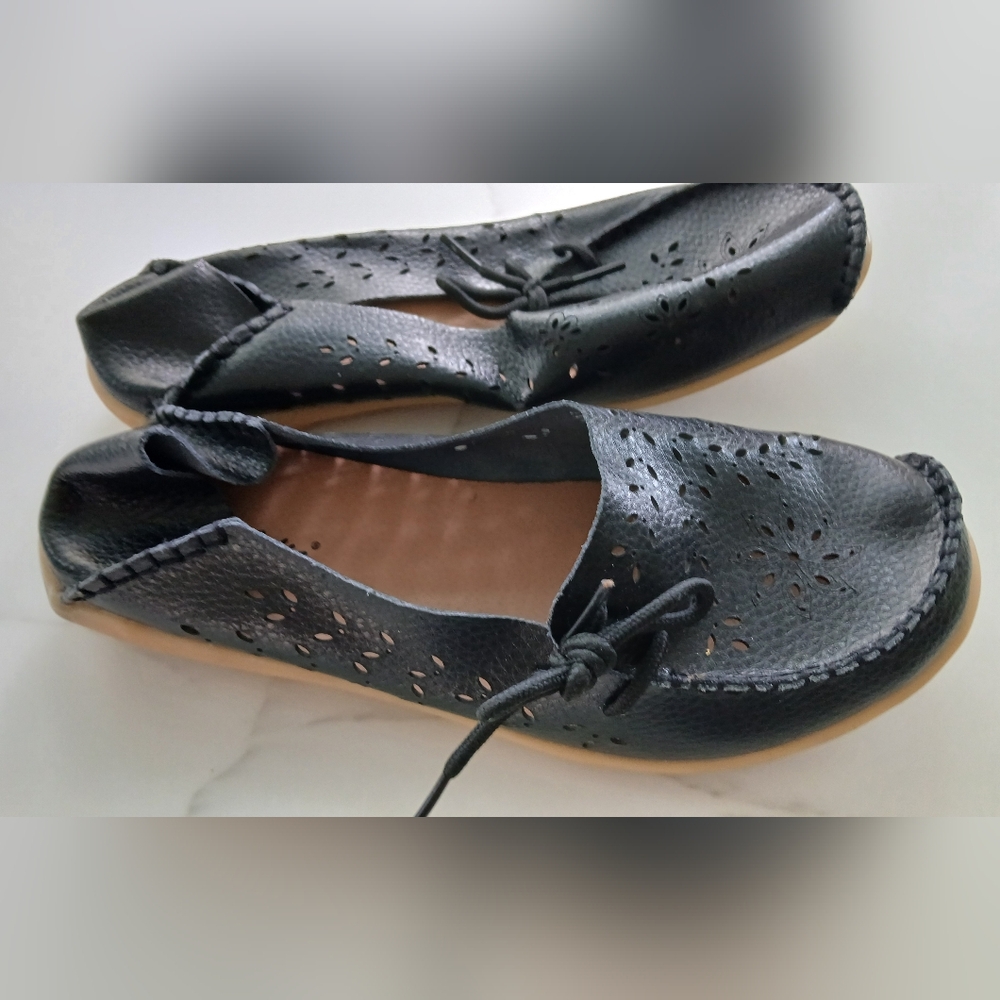 Venus Celia Natural Comfort Walking Flat Loafers – Black – Laser Cut – Size 40